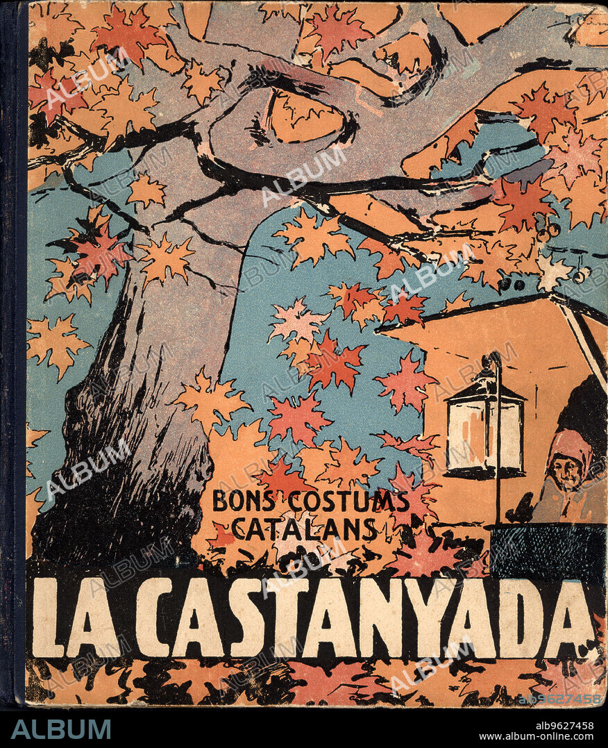 Cover of the children's book 'La Castanyada', from the collection 'Bons costums Catalans', Illustrated by J. Vinyals. Published in Barcelona, 1933.