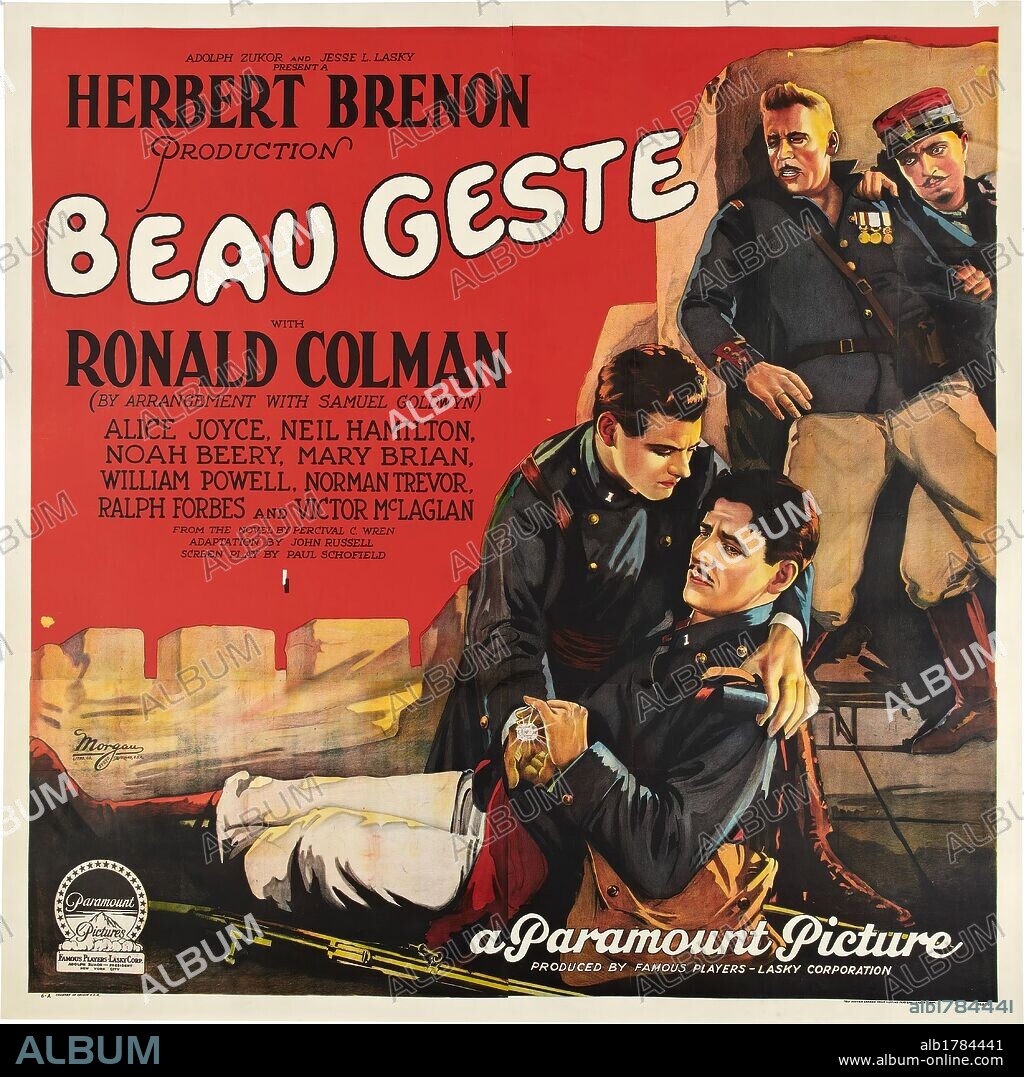 Poster de BEAU GESTE, 1926, dirigida por HERBERT BRENON. Copyright PARAMOUNT PICTURES.