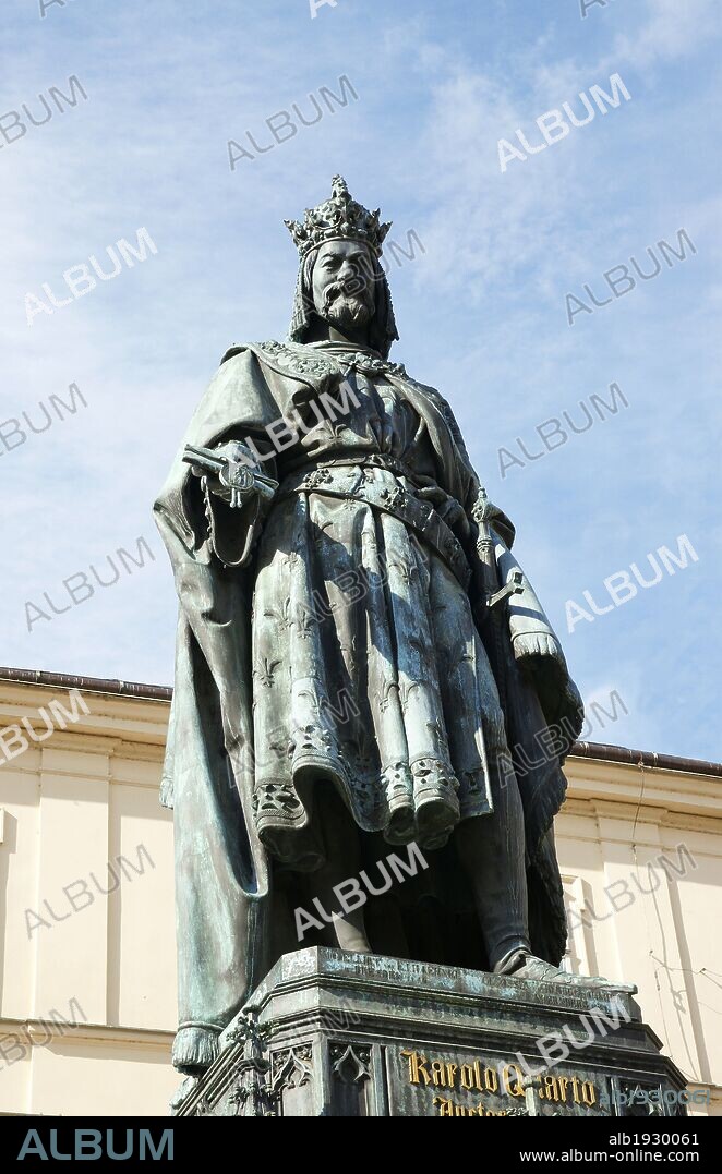 Charles IV of Luxembourg, I of Bohemia and IV of Germany (1316-1378). Holy Roman Emperor and king of Bohemia. Statue near Charles Bridge, 1848. Prague. Czech Republic.