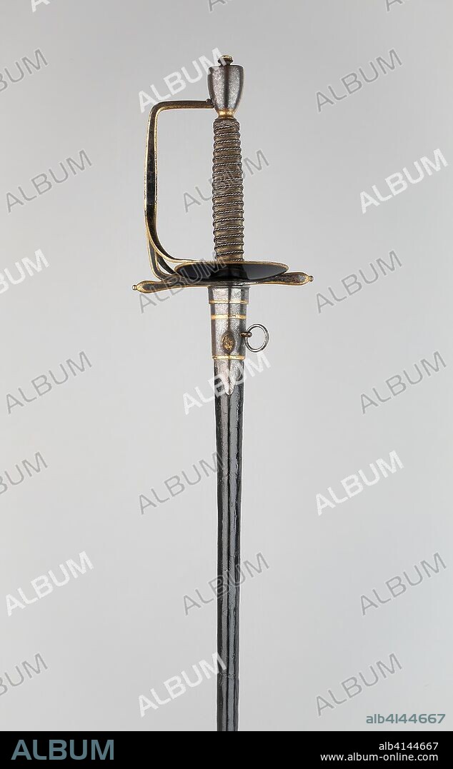 Military Smallsword and Sabbard of a Member of the British Royal Family. Cutlers: John Highlord Bland (English, died 1791); and Robert Foster (English, 1758-1798), London. Date: 1775-1801. Dimensions: 101.6 × 12.4 cm (40 × 4 7/8 in.). Steel, silver, brass, gilding, wood, and lacquered snakeskin. Origin: England.