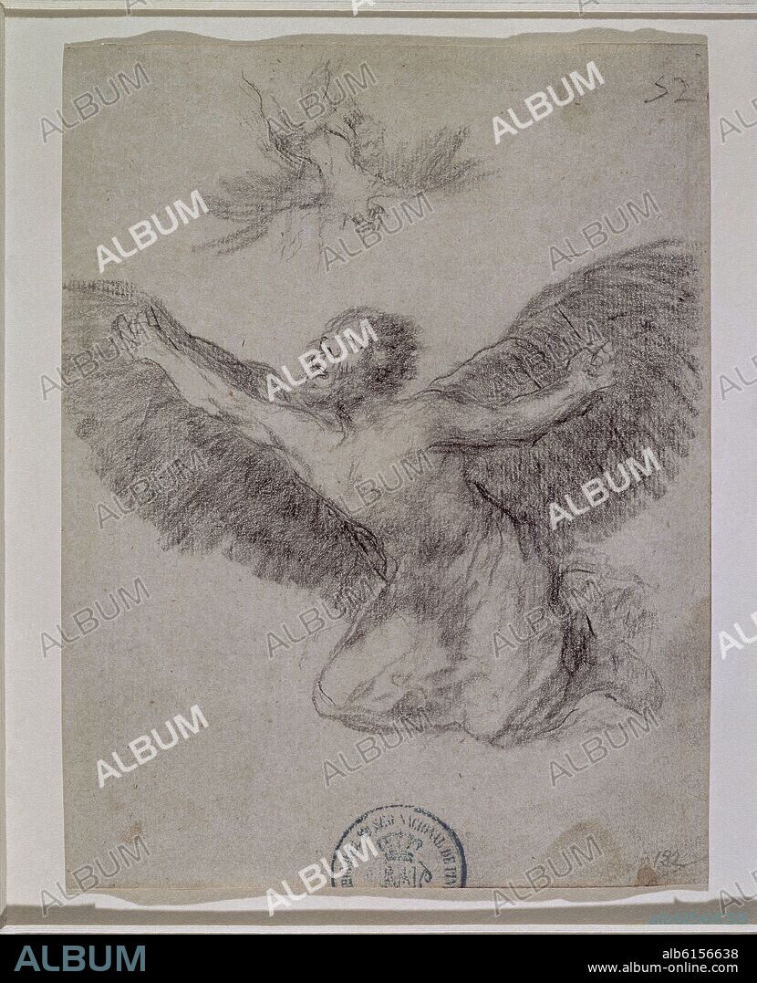 FRANCISCO DE GOYA. DEDALO VIENDO CAER A SU HIJO - ALBUM H, 52 - HACIA 1824-28 - CARBONCILLO - 190x150 mm.