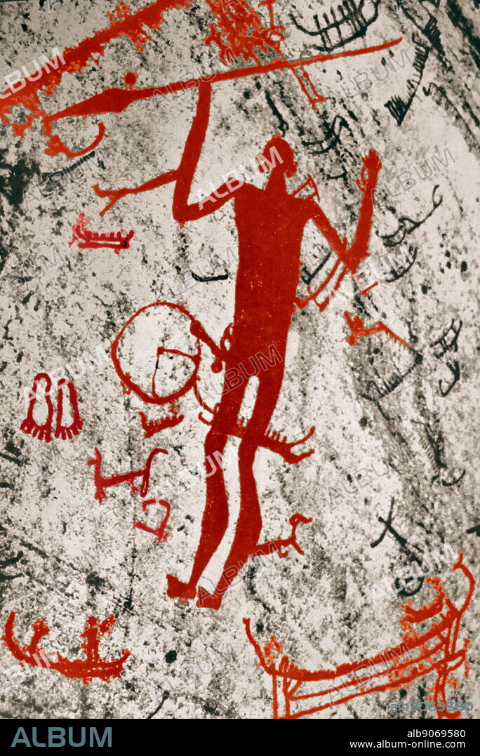 Rock carving from Tanum, Bohuslan. The Rock Carvings in Tanum are a collection of petroglyphs near Tanumshede, Bohuslan, Sweden, which were declared a World Heritage Site by UNESCO in 1994 because of their high concentration.