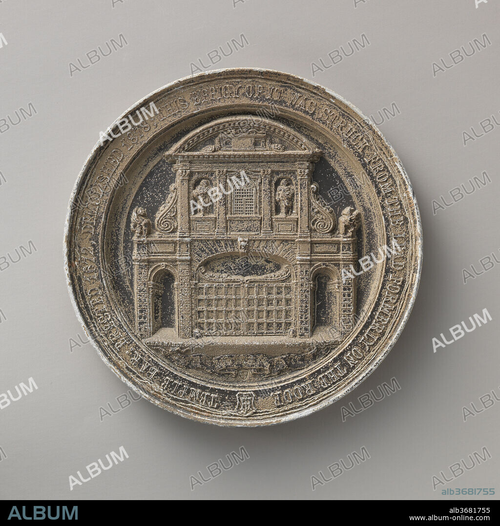 Memorial of the old Temple Bar. Artist: Medalist: C. H. Mabey; Medalist: J. Mabey. Culture: British. Dimensions: Diameter: 4 in. (10.2 cm). Date: 1878.