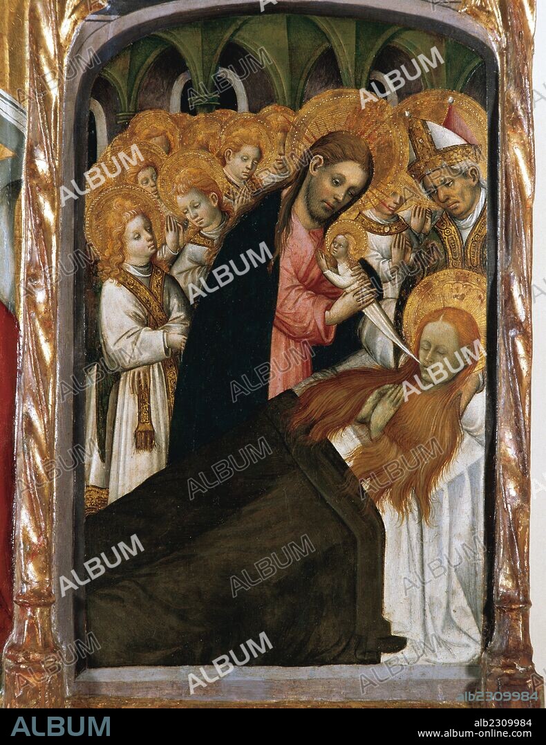 Gothic. Altarpiece of Saint Mary Magdalene from Perella. By Bernat Martorell. Barcelona. Tempera on Wood. 1437-1452. Detail. From the Church of Santa Magdalena in Perella, Sant Joan de les Abadesses. Catalonia. Episcopal Museum. Vic. Catalonia. Spain.