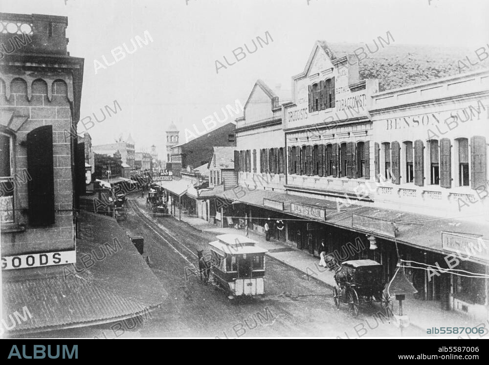 Honolulu (capital of the Hawaii Islands). - Street in Honolulu. Photograph, c. 1885/93.