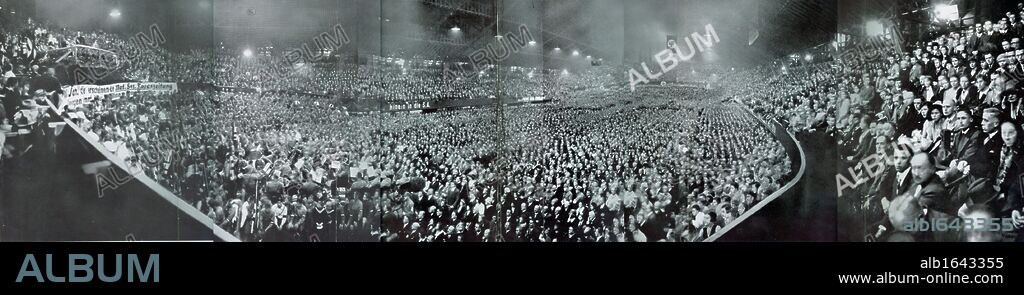 Nazi rally at a stadium in Stuttgart (Hitler on podium) c1933.
