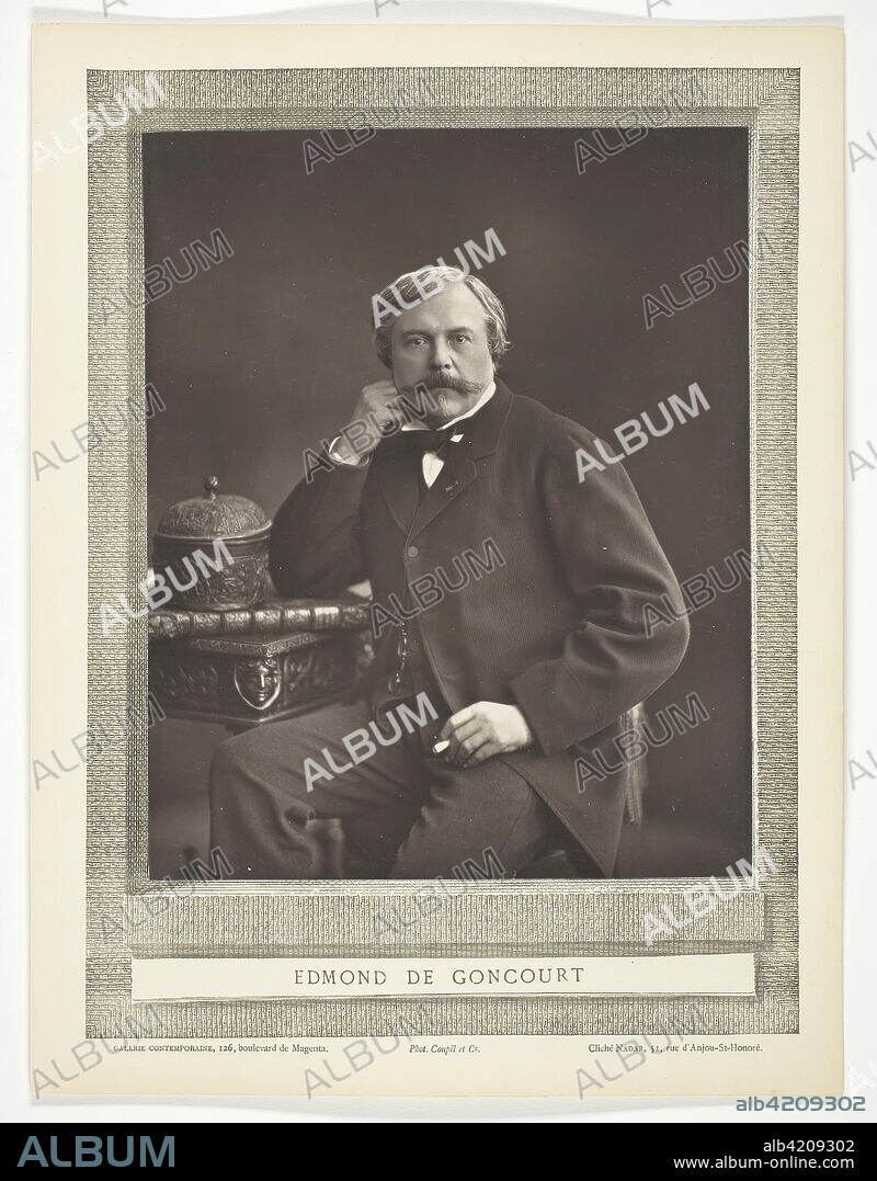 NADAR (GASPARD FÉLIX TOURNACHON). Edmond de Goncourt (French writer and critic, 1822-1896). Nadar (Gaspard Félix Tournachon); French, 1820-1910. Date: 1853-1876. Dimensions: 23.8 × 19.2 cm (image/paper); 34.2 × 26 cm (mount). Woodburytype, from the periodical "Galerie Contemporaine Littéraire, Artistique" (1876), volume 3. Origin: France.