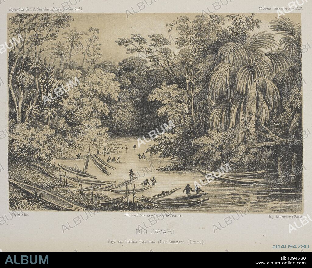 LAPORTE, FRANCIS L. DE, COUNT DE CASTEINAU. Rio Javari.  Rio Javari. Pays des Indiens Cocamas. (Haut Amazone (Perou). Rio Javari. Country of Cocamas Indians.   . ExpeÌdition dans les parties centrales de l'AmeÌrique du Sud, de Rio de Janeiro a Lima, et de Lima au Para; exeÌcuteÌe par ordre du Gouvernement FrancÌ§ais pendant les anneÌes 1843 aÌ€ 1847, sous la direction de Francis de Castelnau. pt. 6. Botanique. (Chloris andina. Essai d'une flore de la reÌgion alpine des CordilleÌ€res ... Par H. A. Weddell. 1843. Source: 1295.i.1 plate 58.