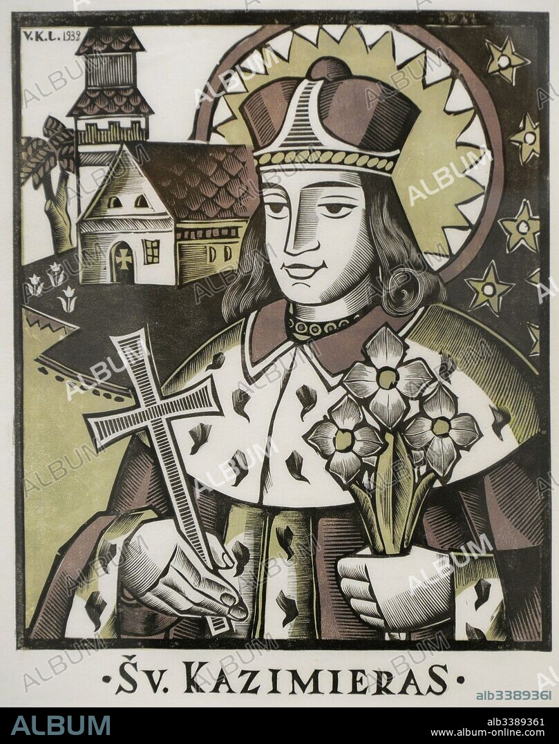 San Casimiro. Obra de Vytautas Kazimieras Jonynas (1907-1997), 1932. Papel, grabado coloreado en madera. Galería Nacional de Arte (National Gallery of Art). Vilna (Vilnius). Lituania.