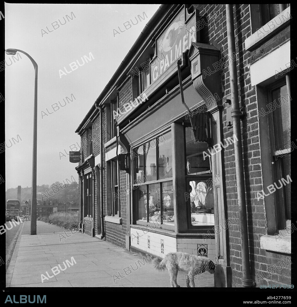 EILEEN DESTE. 114-118 Lord Street, Etruria, Hanley, Stoke-on-Trent, 1965-1968. A view looking south west showing numbers 114-118 Lord Street (now Etruria Old Road) with the premises of G Palmer, butcher, in the foreground and waste ground in the distance. The waste ground formerly contained a continuation of the terrace (numbers 120-130). Palmer's butchers shop (now also demolished) was still open for business when this photograph was taken.