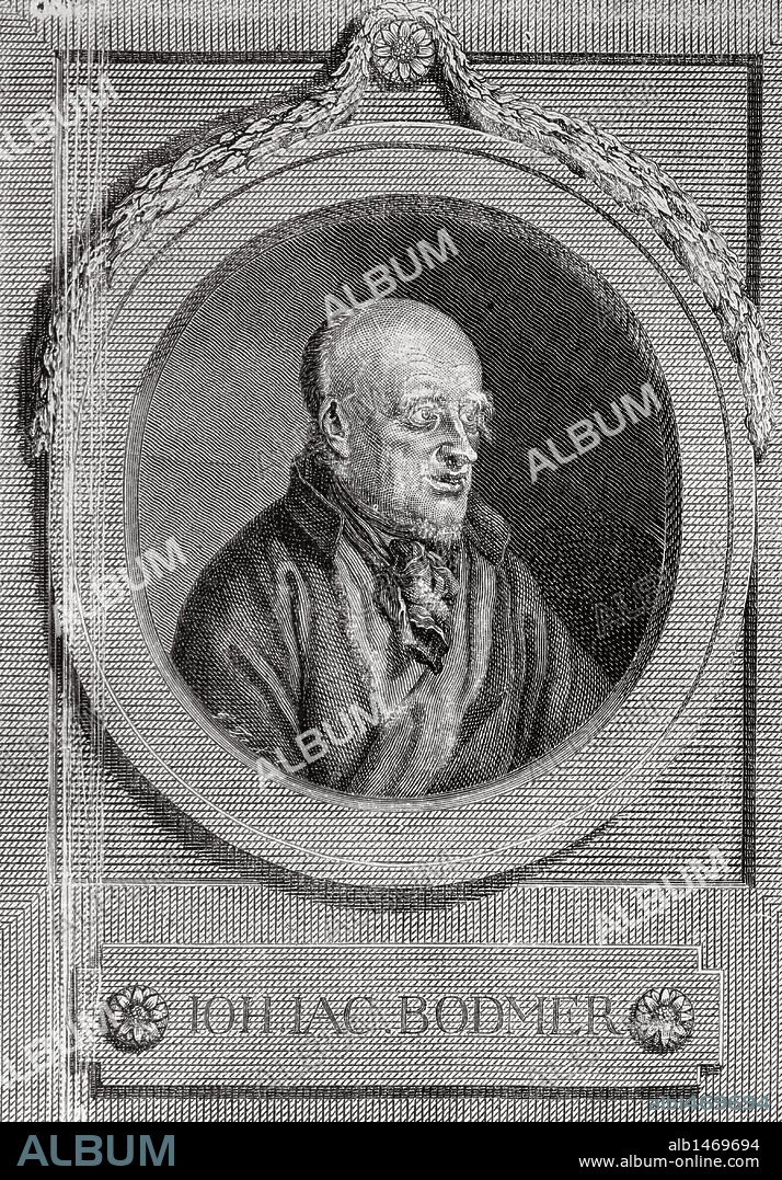 Johann Jakob Bodmer (1698 Ð 1783) Swiss-German author, academic, critic and poet. Engraving by J.F Bausse (1738-1814), 1784.