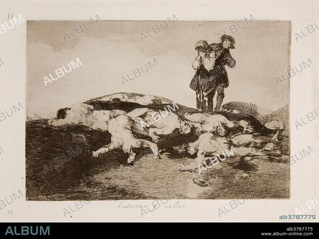 Francisco de Goya y Lucientes / 'Enterrar y callar'. 1810 - 1814. Aguada bruñida, Aguafuerte, Buril, Punta seca sobre papel avitelado, ahuesado, 163 x 2180 mm.