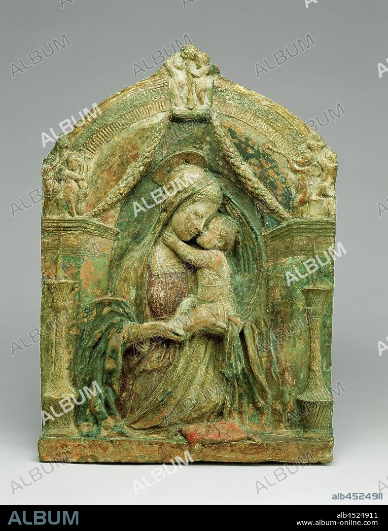 possibly Nicolo Pizolo, Italian, 1421 (?) - died before 1453, possibly Giovanni da Pisa, Italian, 1420 - died before 1460, Madonna and Child, c. 1450, Terracotta, Overall: 30 3/8 × 21 × 4 inches (77.2 × 53.3 × 10.2 cm).