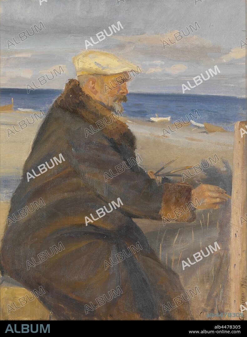 Anna Ancher, Michael Ancher, Michael Ancher Painting on the Shore, painting, portrait, Michael Peter Ancher, 1901, Oil on canvas, Height, 47 cm (18.5 inches), Width, 37 cm (14.5 inches), Signed, A. Ancher 1901.