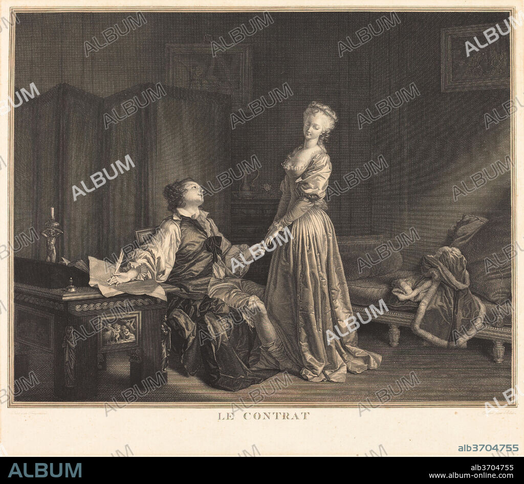 MAURICE BLOT AFTER JEAN-HONORé FRAGONARD. Le Contrat. Dimensions: plate: 40.7 × 46.9 cm (16 × 18 7/16 in.)  sheet: 42.9 × 49.3 cm (16 7/8 × 19 7/16 in.). Medium: engraving.