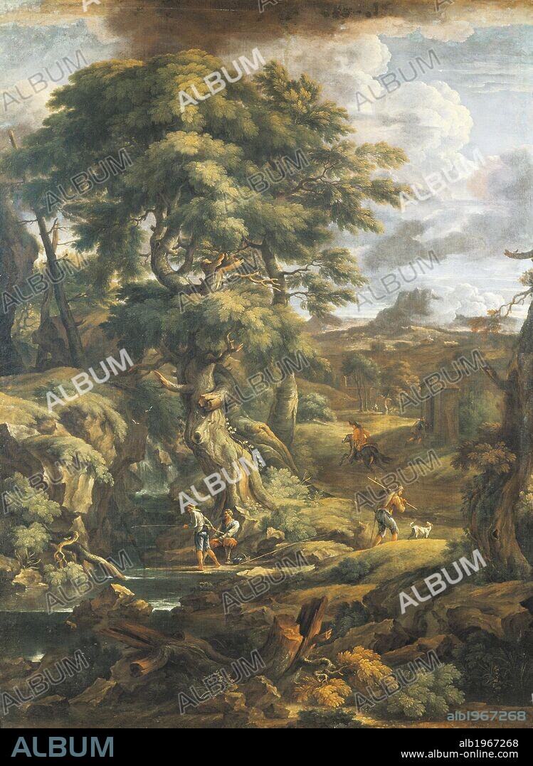 Landscape with figures, by Pieter Mulier known as Cavalier Tempesta (1637-1701).