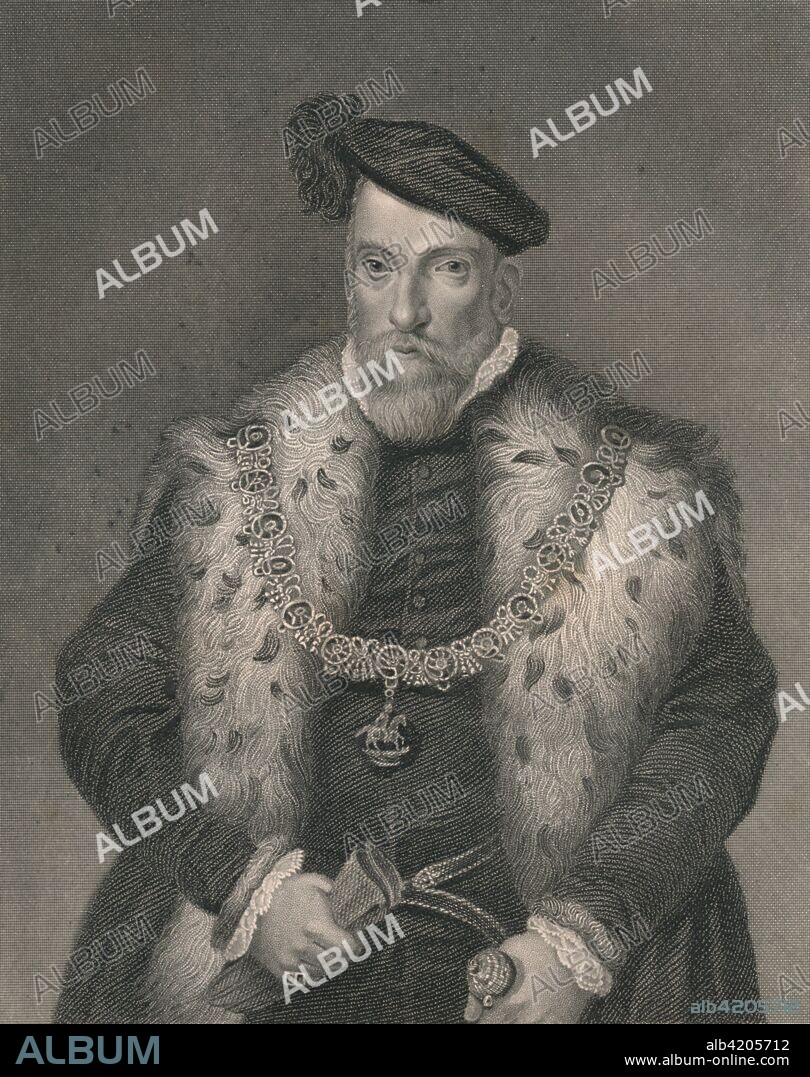 'Henry Fitzalan, Earl of Arundel', (early-mid 19th century). Portrait of English nobleman Henry Fitzalan, 19th Earl of Arundel (c1511-1580), a prominent figure at the courts of Edward VI, Mary and Elizabeth I. 'From the original of Holbein, in the collection of The Most Noble The Marquis of Bath'. [The London Printing and Publishing Company, London].