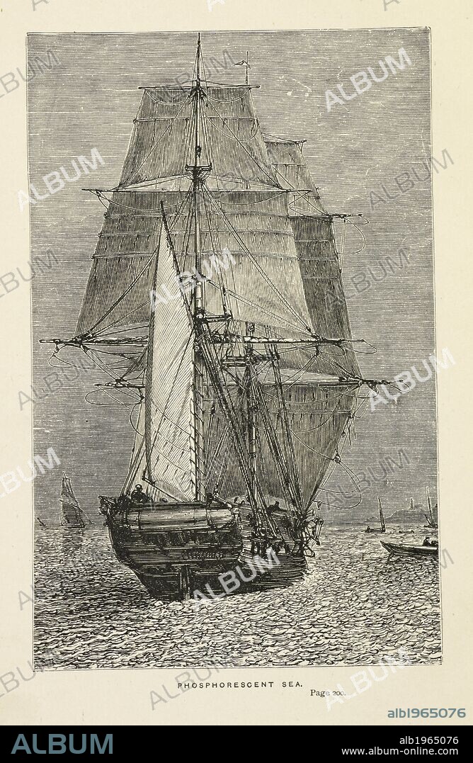Frontispice of HMS Beagle, the ship which carried Darwin on his research voyages of the 19th century, in sail on a phosphorescent sea. From the Journals of Charles Darwin. Journal of Researches into the Natural History and Geology of the Countries visited during the Voyage of H.M.S. Beagle round the World. London, 1891. Frontispiece from Journal of Researches into the Natural History and Geology of the Countries visited during the Voyage of H.M.S. Beagle round the World, etc. [With plates]. Source: X.319/3182 frontispiece. Language: English.
