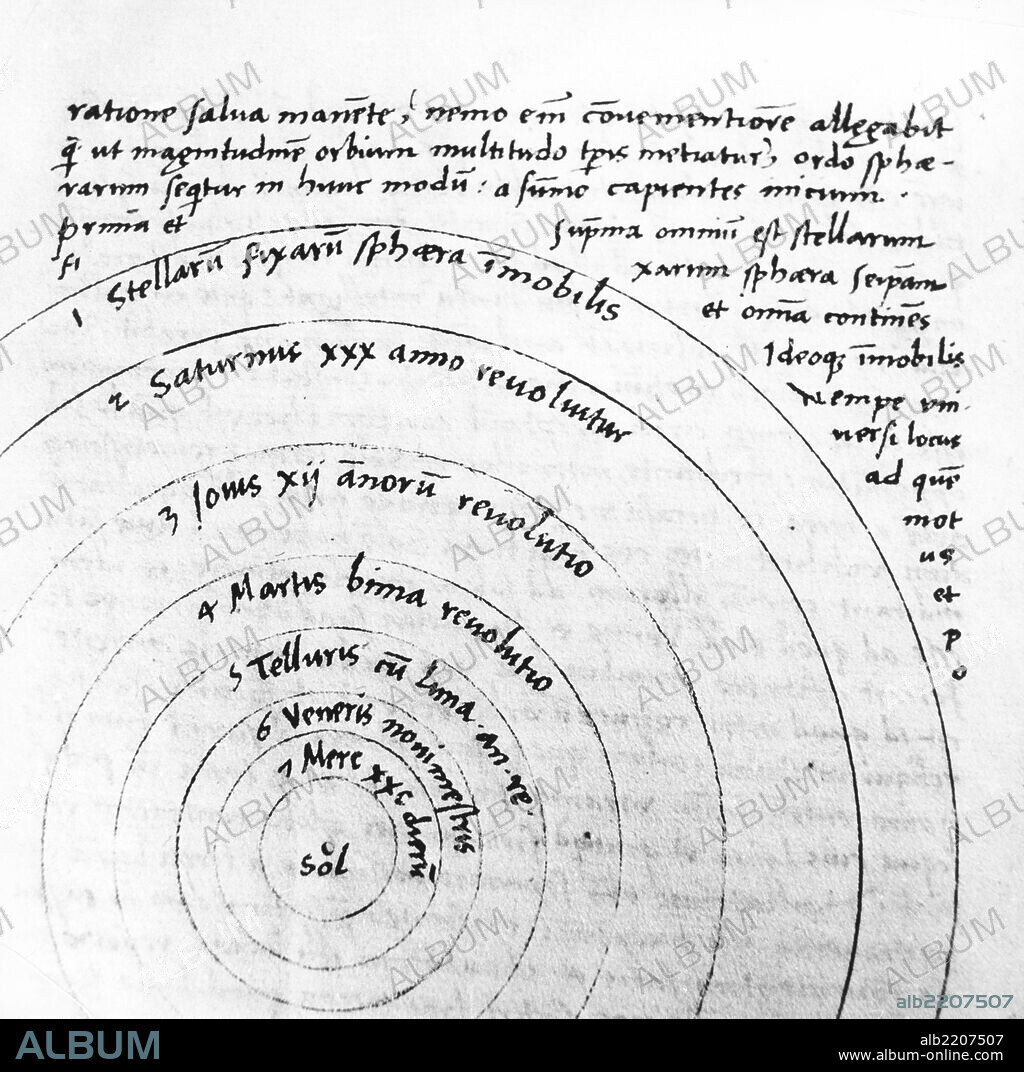A fragment of Copenicus' heliocentric csmology work, Nicolaus Copernicus (19 02 1473-24 05 1543), astronomer, mathematician, priest, discoverer of heliocentric cosmology theory .