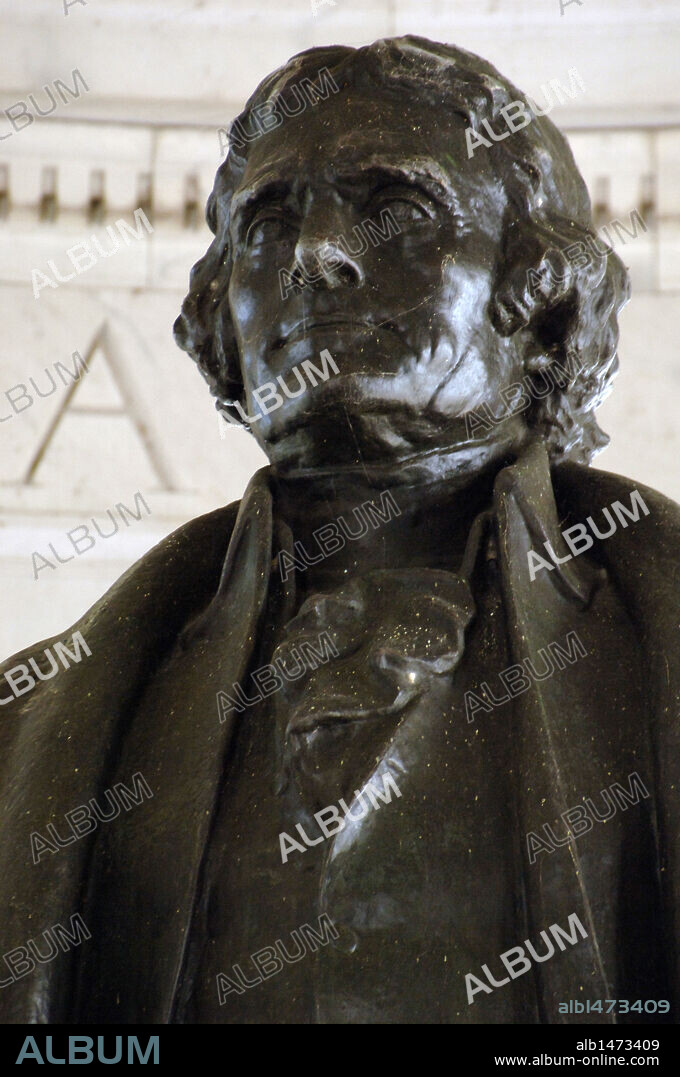 Thomas Jefferson (1743-1826). 3rd President and one of the Founding Fathers of the United States. Principal author of the Declaration of Independence. Jefferson's statue in the Thomas Jefferson Memorial (1939). Detail. Washington D.C. United States.