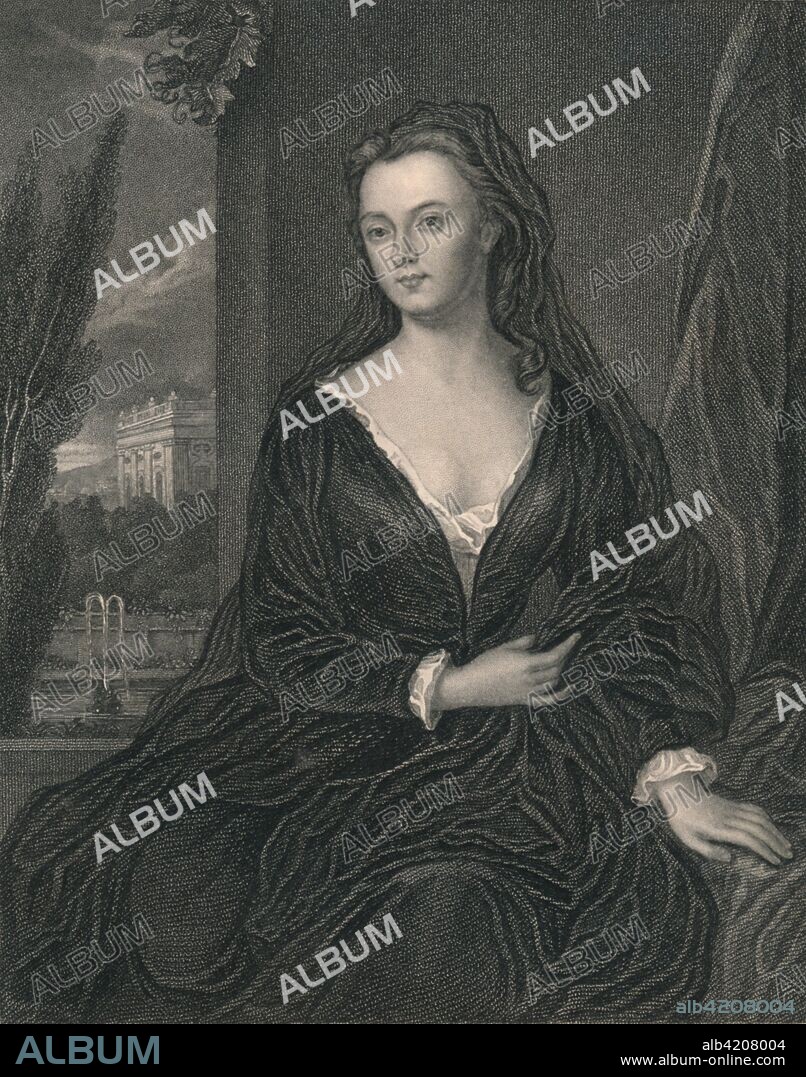 'Sarah Jennings, Duchess of Marlborough', (early-mid 19th century). Portrait of English aristocrat Sarah Churchill, Duchess of Marlborough (1660-1744). The Duchess was appointed lady of the bedchamber to Queen Anne and became a close confidante and favourite. After the death of her husband, she built Blenheim Palace. 'From the original of Sir Peter Lely in the collection of His Grace The Duke of Marlborough'. [The London Printing and Publishing Company, London].