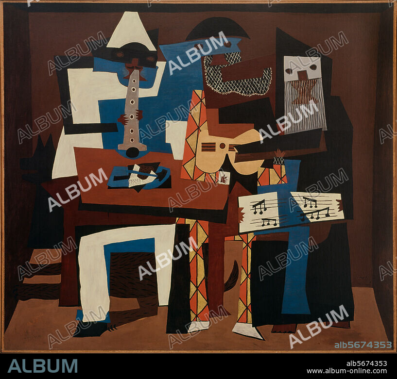 PABLO PICASSO. Picasso, Pablo 1881-1973. "The Three Musicians", 1921. Painting. New York, Museum of Modern Art.