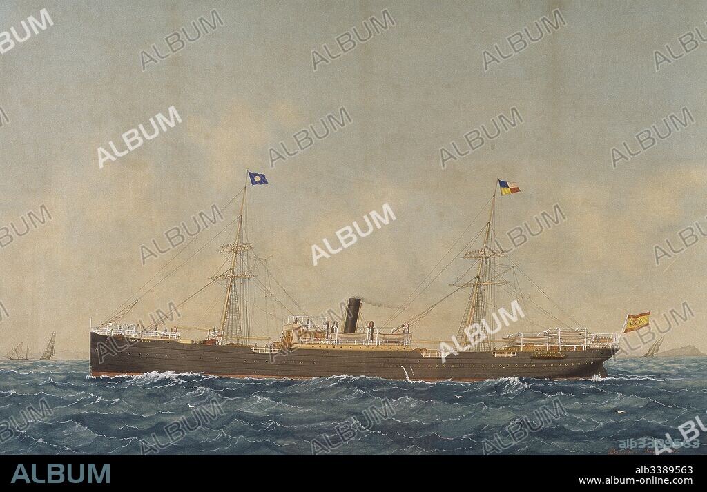 Vapor Correo de Filipinas "Isla de Panay", capitaneado por J. Basté. Barcelona, enero de 1891. Vapor mixto. Museo Marítimo. Barcelona. Cataluña.