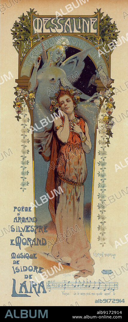 VINCENT LORANT-HEILBRONN and V GUILLET. Affiche pour la représentation de l'opéra "Messaline" au Casino de Monte-Carlo., c1899. [Publisher: Imprimerie Chaix; Place: Paris].