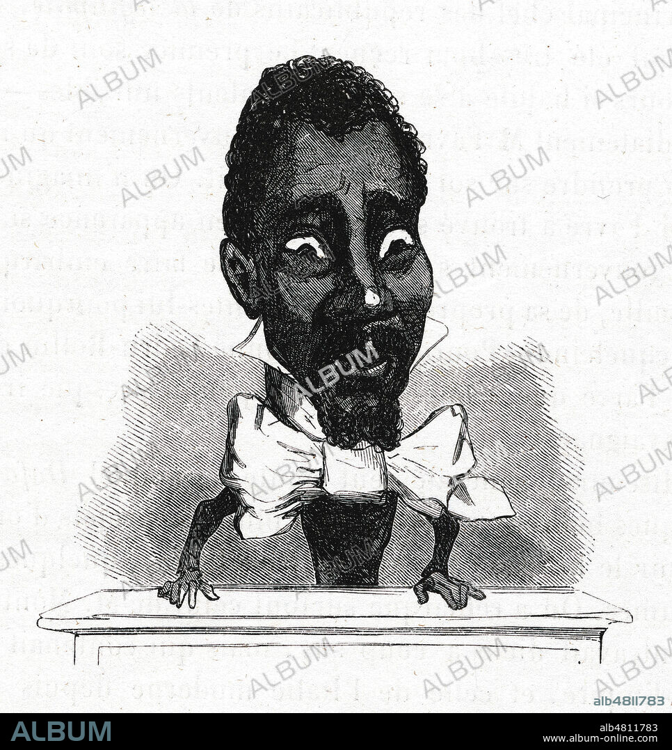 Louisy MATHIEU (1817-1874) de la guadeloupe, depute a la tribune pour le budget de la Marine. Caricature de 1850 par CHAM (1819-1879) pour Assemblée nationale comique par Auguste LIREUX (1810-1870). Credit : Collection Jonas/Kharbine-Tapabor.