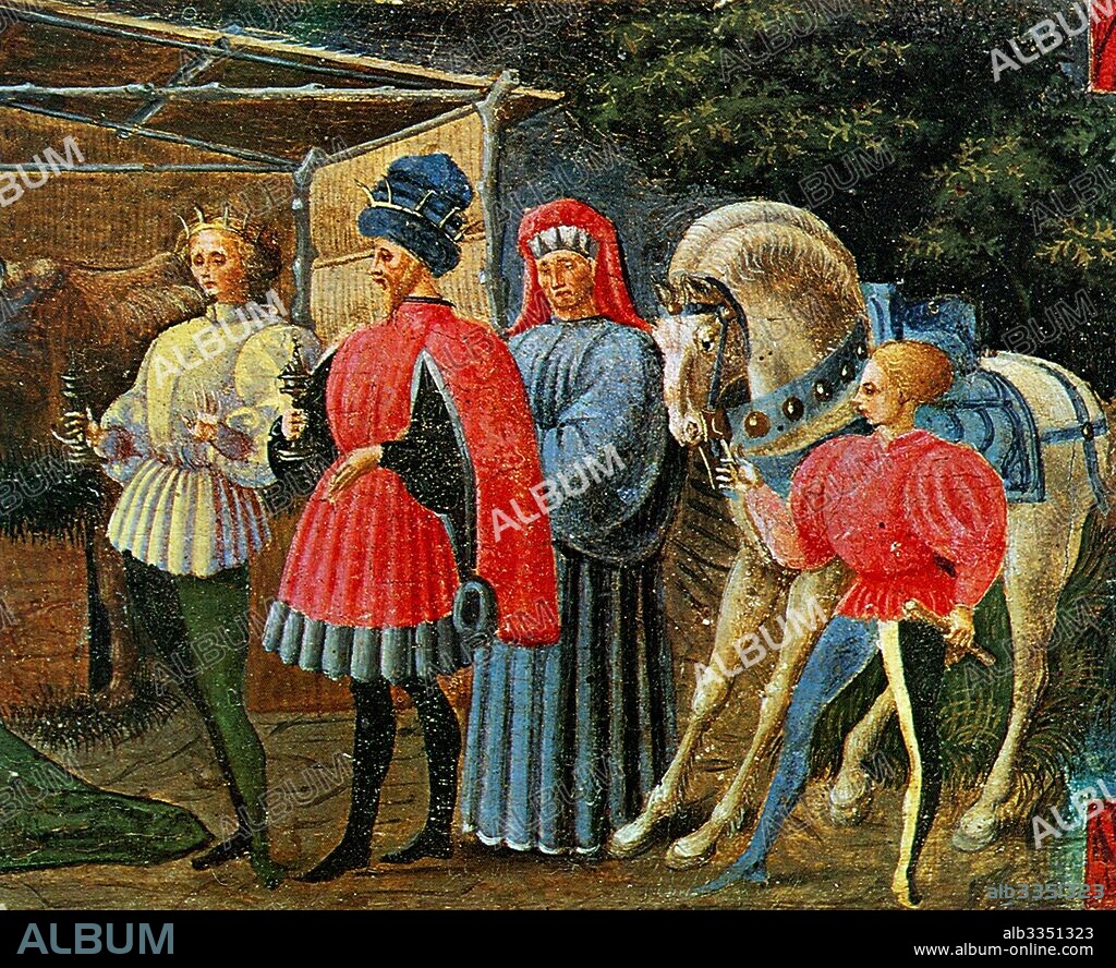 PAOLO DI DONO. The Adoration of the Magi (Detail of Quarante Predella, central panel).