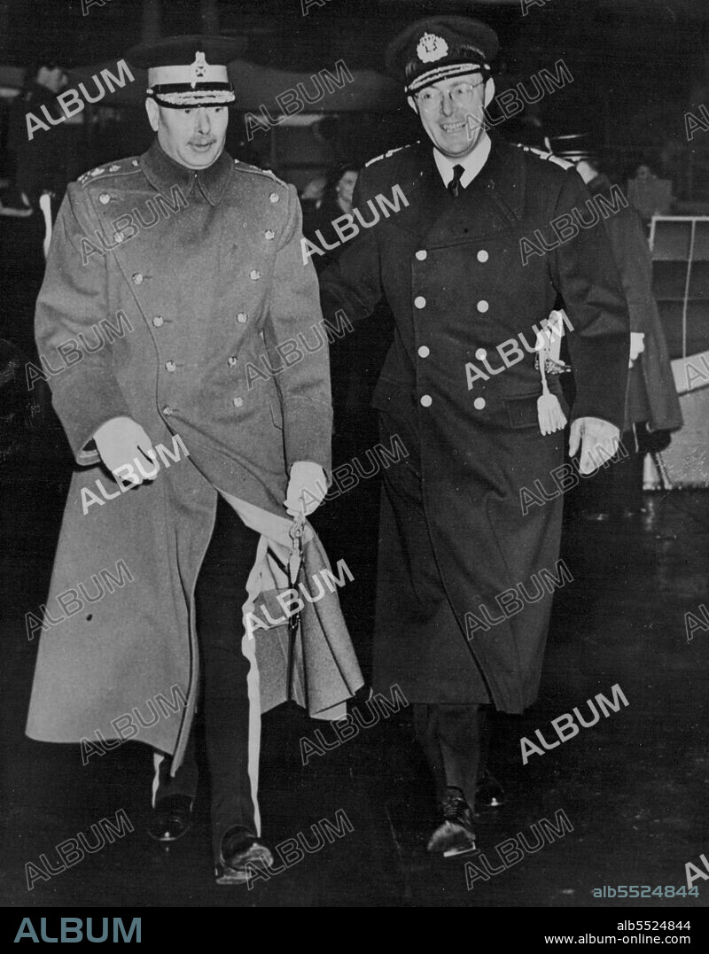 Friendly Greetings -- Renewing old acquaintance, a beaming Prince Bernhard of the Netherlands tales the arm of an affable Duke of Gloucester to assort him to Queen Juliana's cabin on board the Netherlands cruiser 'Jacob van Heemskerk' on arrival at Dover on a four-day Stats visit to Britain. The Duke of Gloucester was at Dover to receive the Dutch Royal visitors.Queen Juliana and Prince Bernhard are no strangers to England, they have been here several times, notably during the last war, when the Dutch Royal family was in exile here. November 21, 1950. (Photo by Reuterphoto).