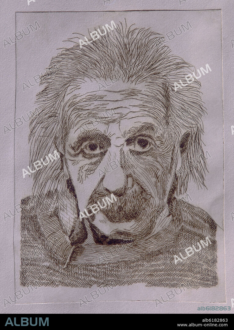 JUAN ANTONIO ORONOZ. RETRATO DE ALBERT EINSTEIN - GRABADO - S XX.