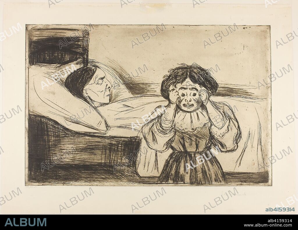 The Dead Mother and Her Child. Edvard Munch (Norwegian, 1863-1944); printed by Otto Felsing (German, born 1854). Date: 1901. Dimensions: 323 x 494 mm (image/plate); 421 x 586 mm (sheet). Etching with open bite and drypoint in black ink on heavyweight cream wove paper. Origin: Norway.