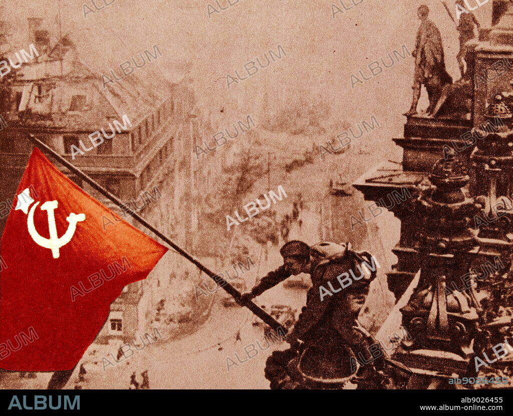 Fascist Germany is defeated. The hoisting of the Soviet flag over the Reichstag, Berlin, 1945.