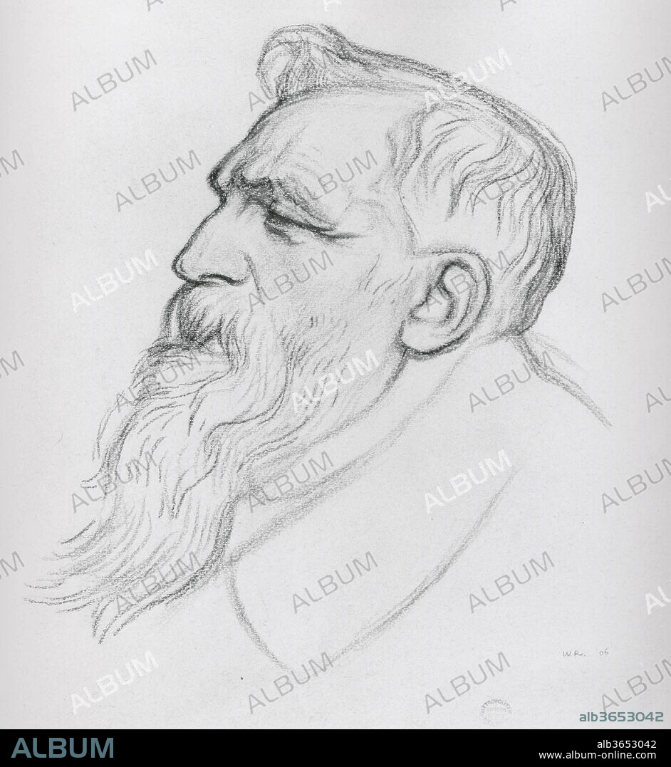 Auguste Rodin. Artist: William Rothenstein (British, Bradford, Yorkshire 1872-1945 Far Oakridge, Gloucestershire). Dimensions: H. 16-1/2, W. 12-3/8 inches
(40.6 x 31.4 cm.). Date: 1906.