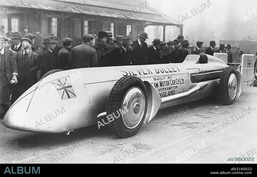 Wolverhampton, England: 1930 The Silver Bullet car at the Sunbeam Works in which racer Kaye Don will attempt to beat Seagrave's record speed of 231 mph at Daytona Beach.