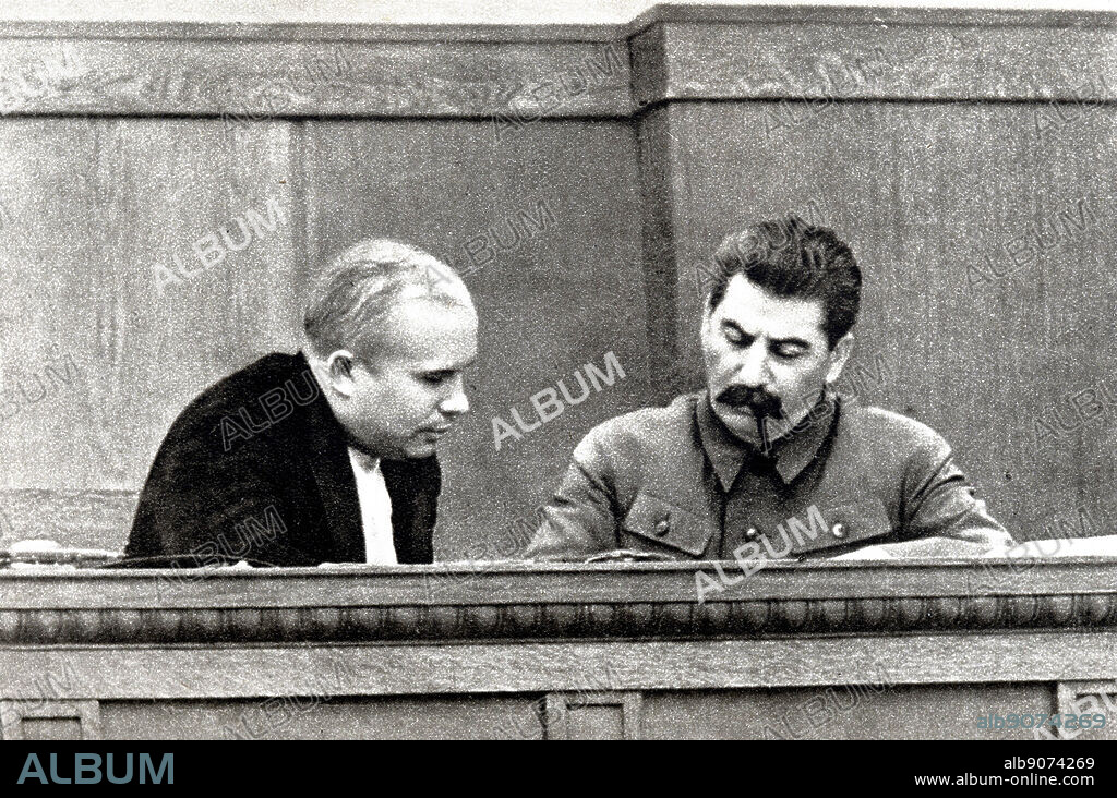 Joseph Stalin and Nikita Khrushchev in 1936. Stalin 1878 1953, was Soviet Russia's leader from 1924-1953.Nikita Khrushchev 1894 1971, was leader of Soviet russia from 1953-1964.