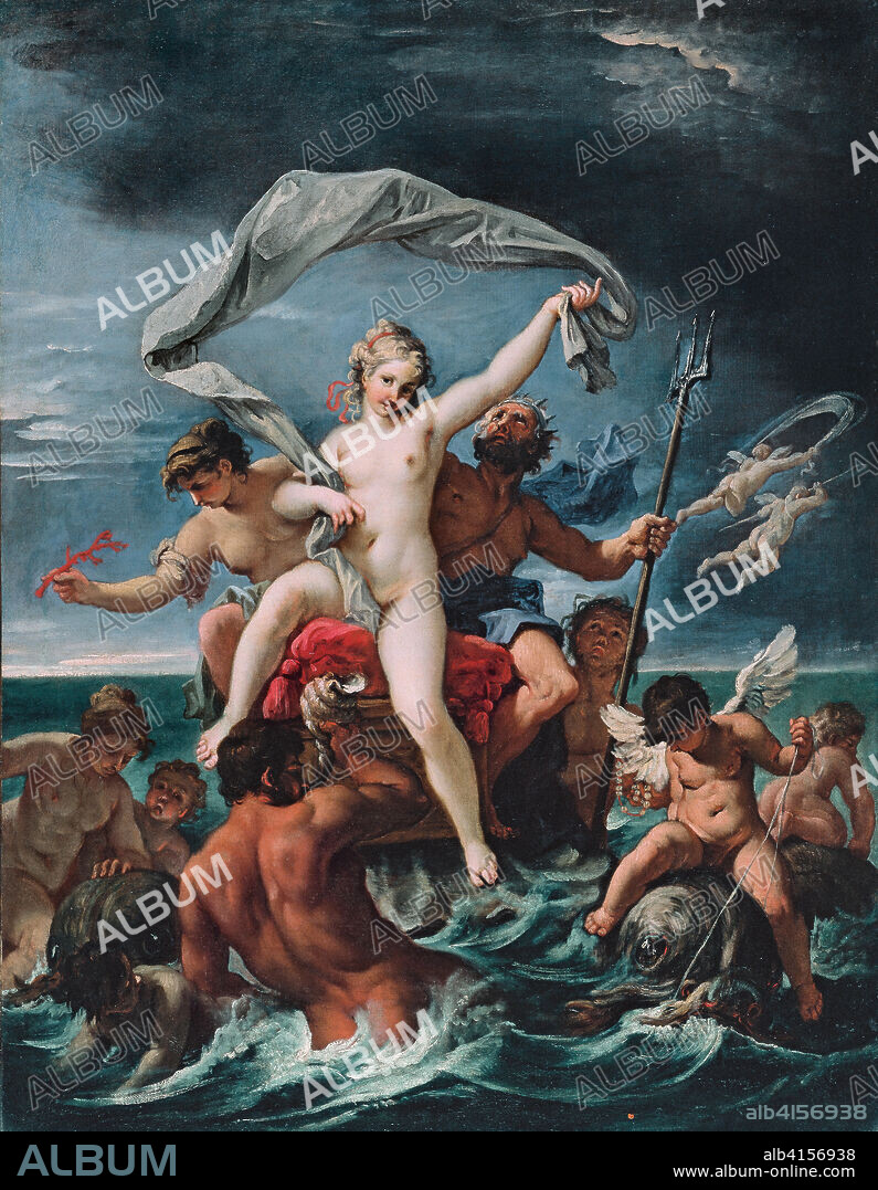 Sebastiano Ricci (Belluno, 1659-Venecia, 1734). Neptuno y Anfitrite (hacia 1691 - 1694). Óleo sobre lienzo. 94 x 75 cm.
