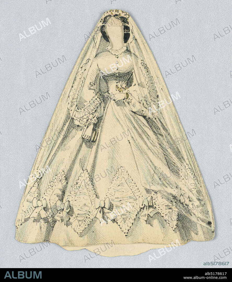 Paper Doll Costume White Veiled Dress Lithograph brush and
