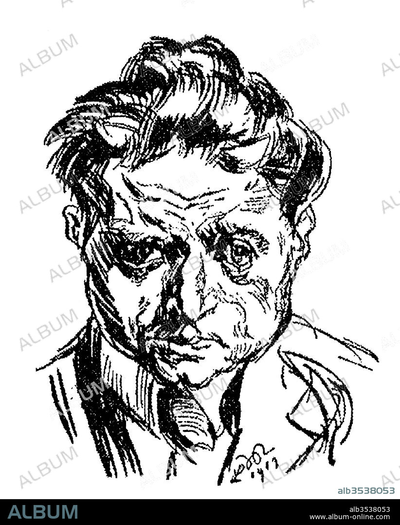 Franz Werfel (1890-1945), escritor y poeta austríaco, amigo de Max Brod y de Kafka. Dibujo de 1912.