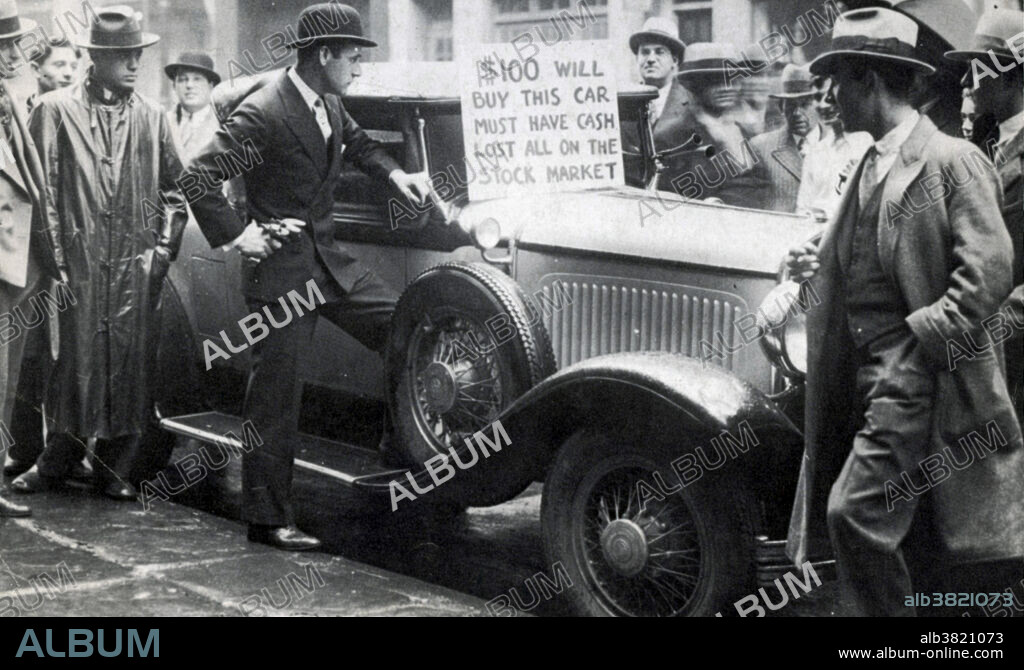 In the aftermath of the Wall Street Stock Market Crash one investor tries selling his car. The car reads. $100 will buy this car must have cash lost all on the stock market. The Wall Street Crash of 1929 (October 1929), also known as the Great Crash, and the Stock Market Crash of 1929, was the most devastating stock market crash in the history of the United States, taking into consideration the full extent and duration of its fallout. The crash signaled the beginning of the 12-year Great Depression that affected all Western industrialized countries and that did not end in the United States until the onset of American mobilization for World War II at the end of 1941. On October 29, Black Tuesday, the Dow Jones Industrial Average fell 38 points to.
