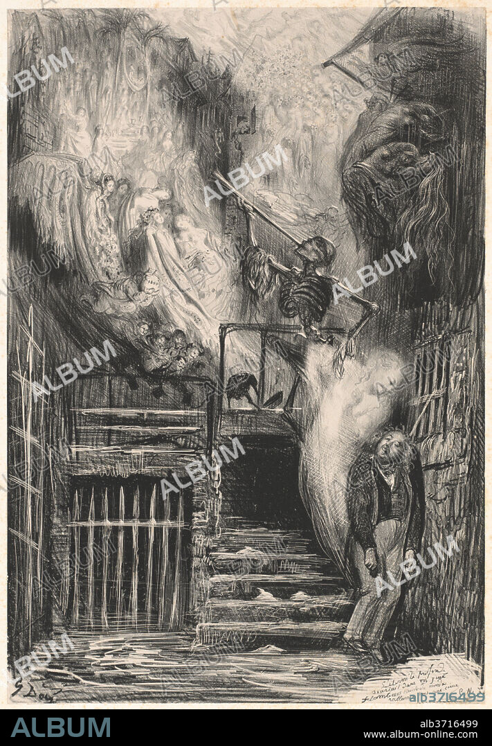 GUSTAVE DORé. Rue de la Vieille lanterne [The Suicide of Gérard de Nerval]. Dated: 1855. Dimensions: image: 51 × 35 cm (20 1/16 × 13 3/4 in.)  sheet: 59 × 43 cm (23 1/4 × 16 15/16 in.). Medium: lithograph on chine collé.