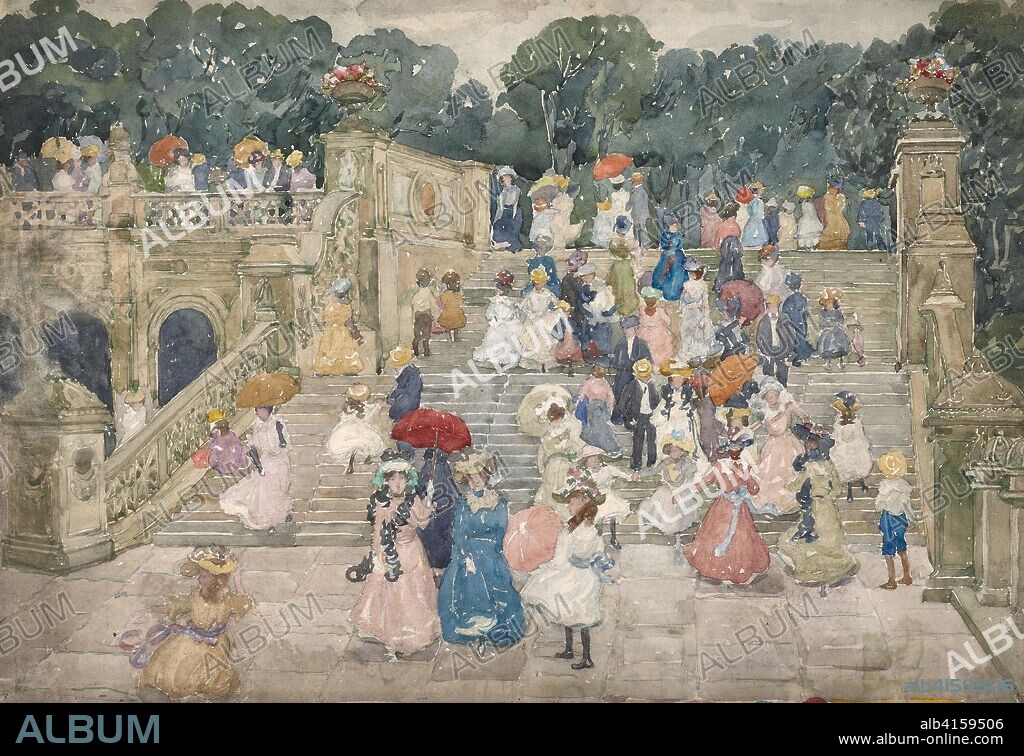 MAURICE BRAZIL PRENDERGAST. The Terrace Bridge, Central Park. Maurice Prendergast; American, 1858-1924. Date: 1901. Dimensions: 388 x 569 mm. Watercolor, over graphite, on ivory wove paper. Origin: United States.