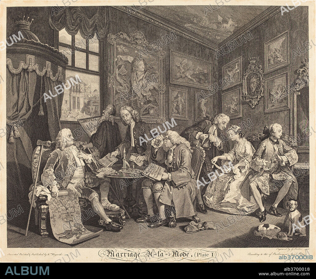 LOUIS GERARD SCOTIN AFTER WILLIAM HOGARTH. Marriage a la Mode: pl.1. Dated: 1745. Medium: etching and engraving.