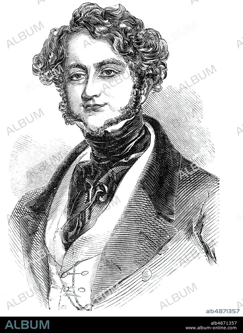 Mr Bunn, 1844. Portrait of British theatre and stage manager Alfred Bunn. From "Illustrated London News", 1844, Vol I.