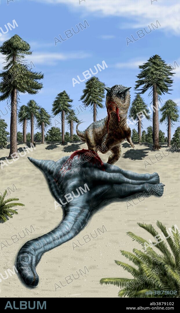 A Carnotaurus eating the flesh of a dead Chubutisaurus.