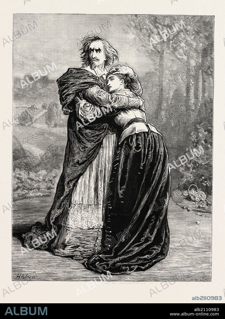 MR. IRVING AND MISS ISABEL BATEMAN IN RICHELIEU AT THE LYCEUM THEATRE, LONDON, UK, 1873 engraving.