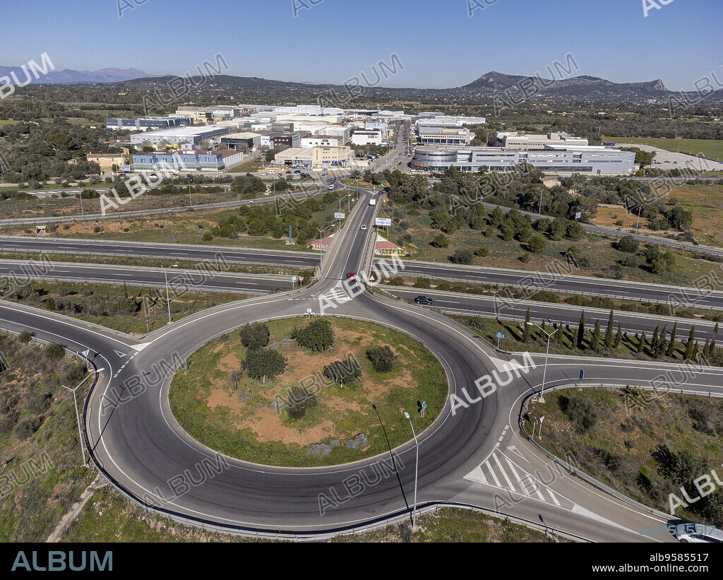 Ma-19 motorway and Son Noguera industrial estate roundabout, Llucmajor, Mallorca, Balearic Islands, Spain.