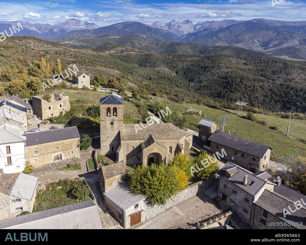 Church of San Pedro Apóstol, Sinués, Pyrenean mountain range, Spain.