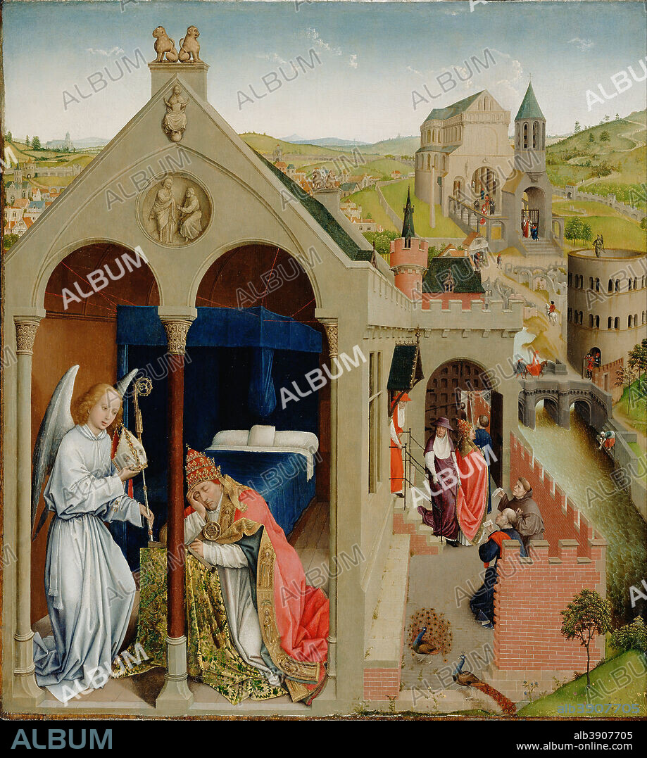 WORKSHOP OF ROGIER VAN DER WEYDEN. The Dream of Pope Sergius. Date/Period: Late 1430s. Painting. Oil on panel. Height: 889 mm (35 in); Width: 800 mm (31.49 in).